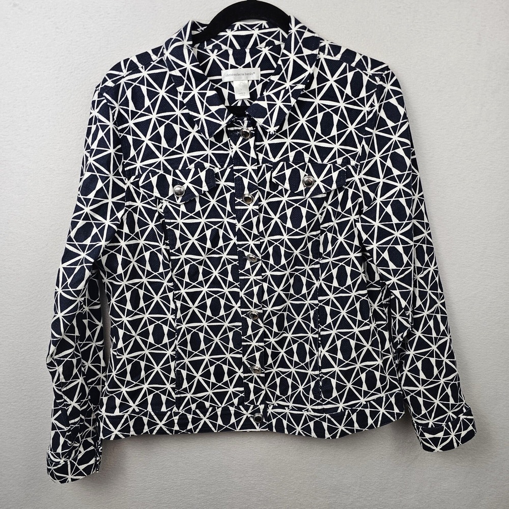Christopher & Banks Jacket Woman's Size Large Black White Long Sleeve Button Up